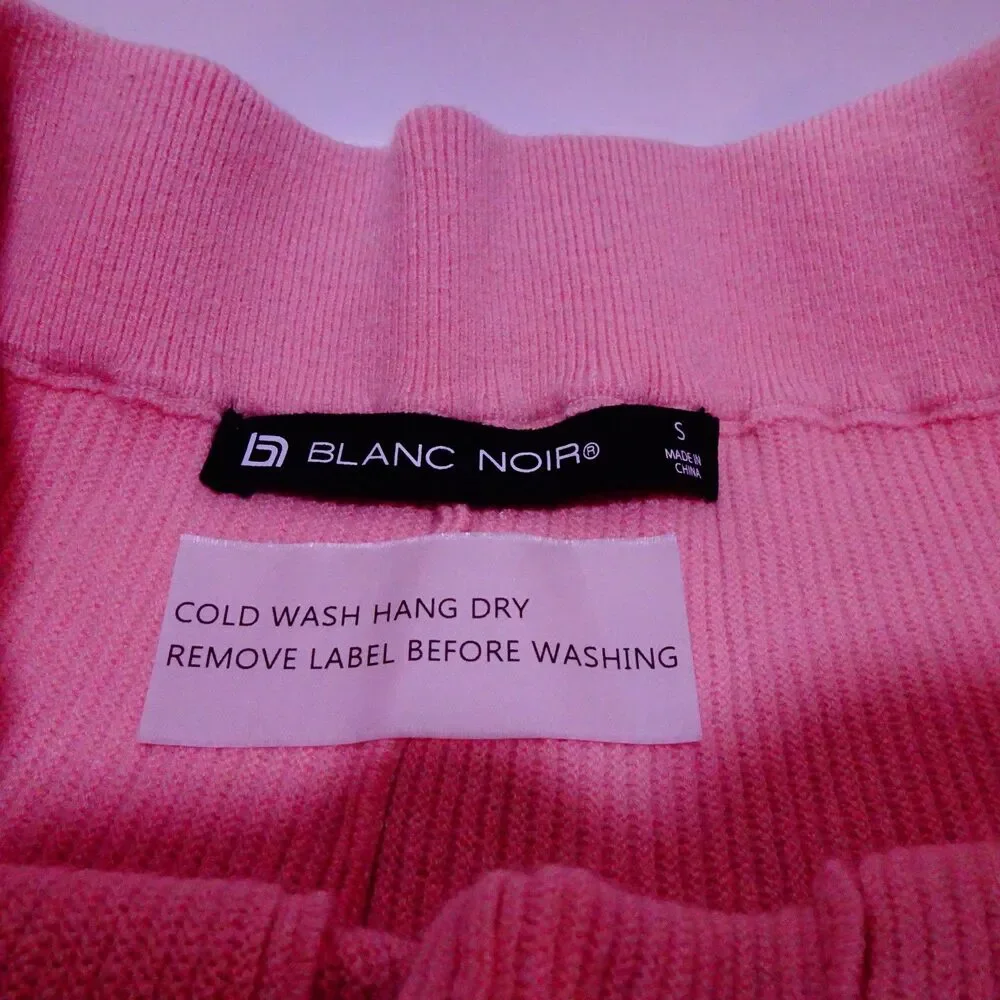 Blank Noir Pink Ribbed Knit Shorts High Waist Drawstring Shorts Sz S NWT 115